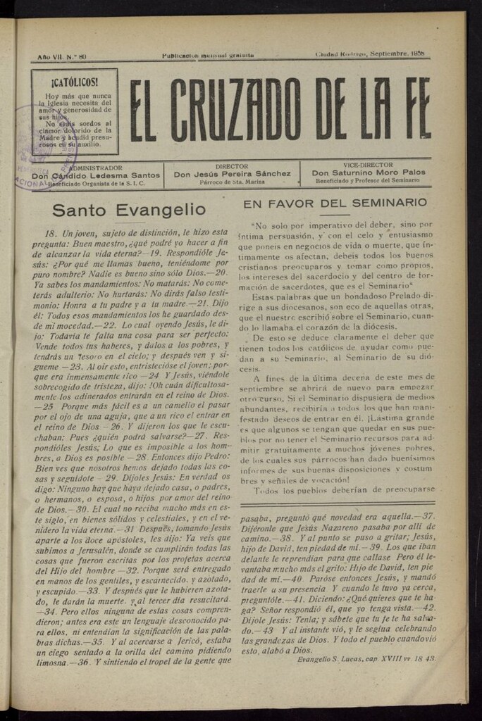 Miniatura de El Cruzado de la Fe de septiembre de 1938, nº 80 [sic]