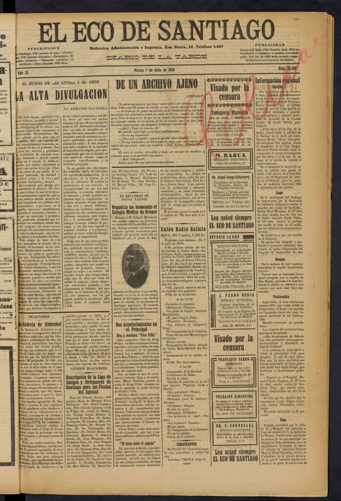 Miniatura de El Eco de Santiago : diario de la tarde del 7 de julio de 1936, nº 16499