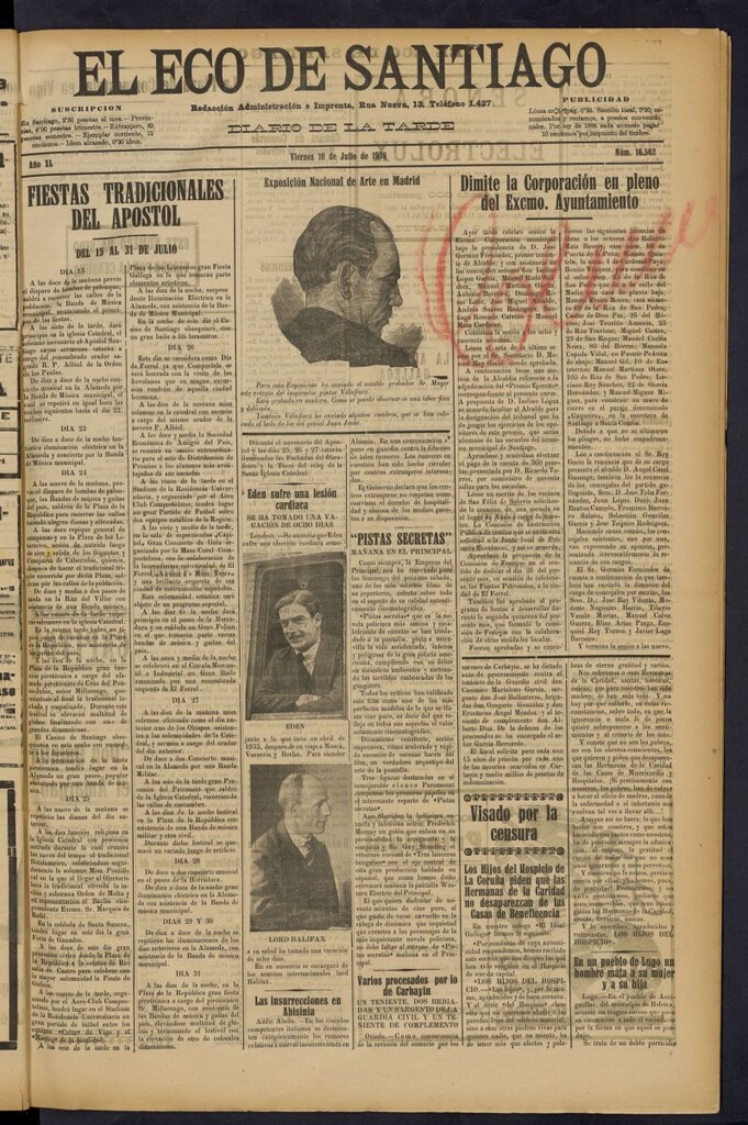 Miniatura de El Eco de Santiago : diario de la tarde del 10 de julio de 1936, nº 16502