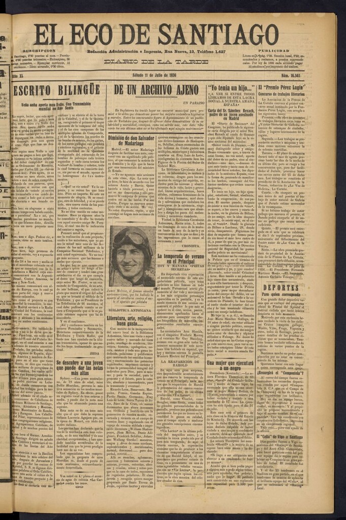 Miniatura de El Eco de Santiago : diario de la tarde del 11 de julio de 1936, nº 16503