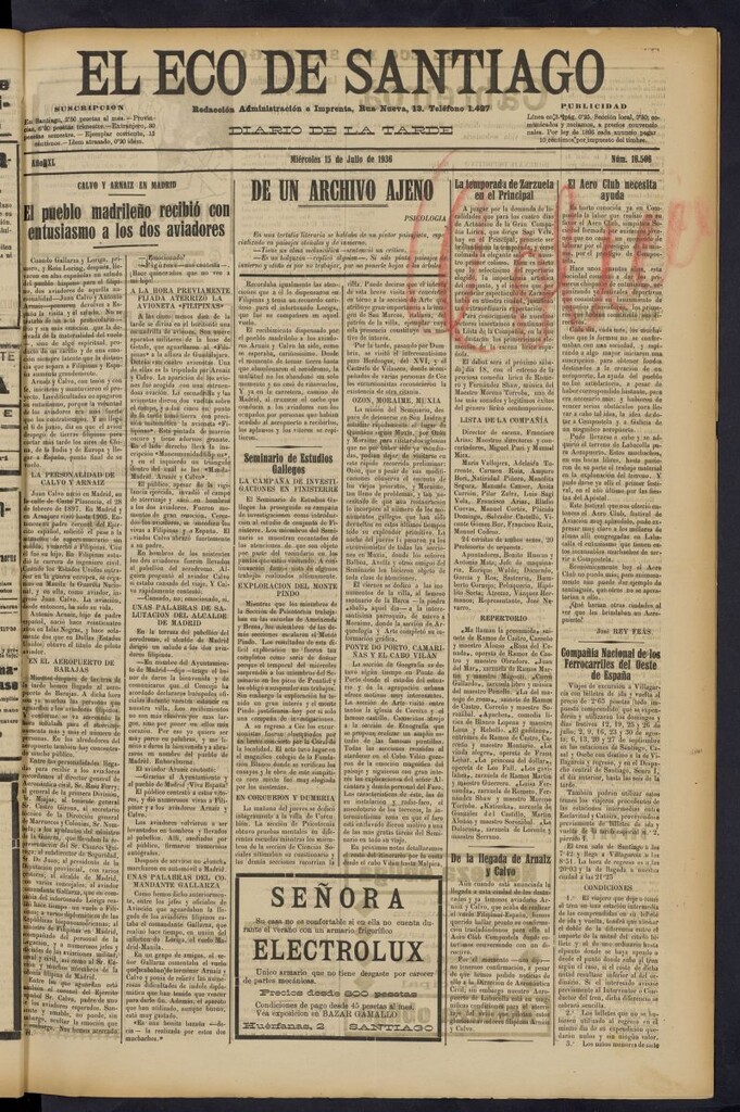 Miniatura de El Eco de Santiago : diario de la tarde del 15 de julio de 1936, nº 16506