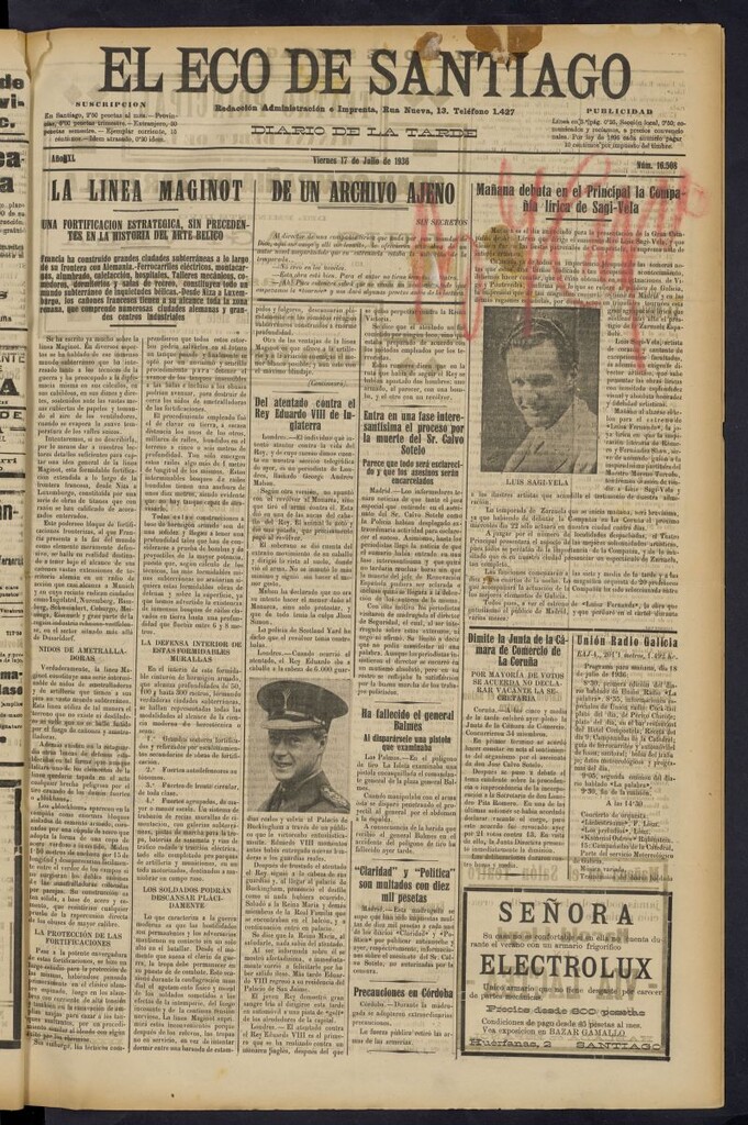 Miniatura de El Eco de Santiago : diario de la tarde del 17 de julio de 1936, nº 16508