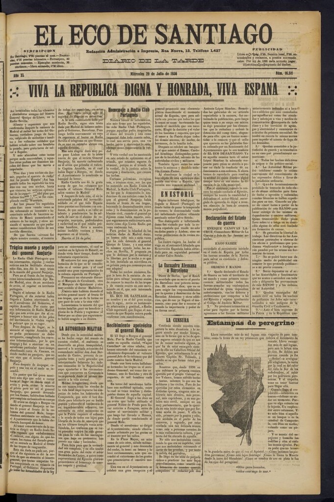 Miniatura de El Eco de Santiago : diario de la tarde del 29 de julio de 1936, nº 16511