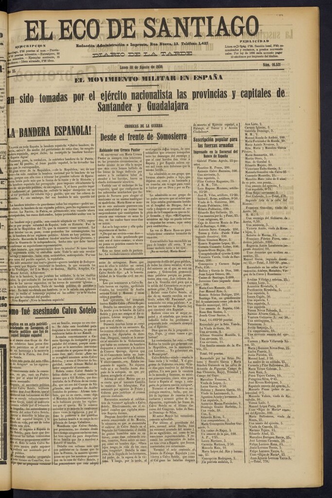 Miniatura de El Eco de Santiago : diario de la tarde del 10 de agosto de 1936, nº 16521