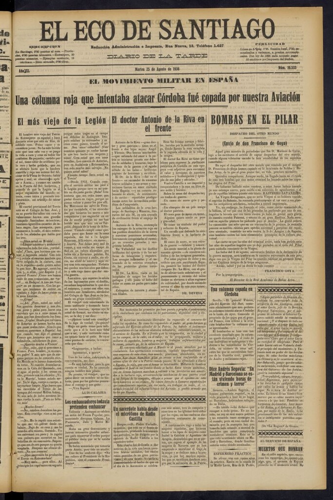 Miniatura de El Eco de Santiago : diario de la tarde del 25 de agosto de 1936, nº 16533