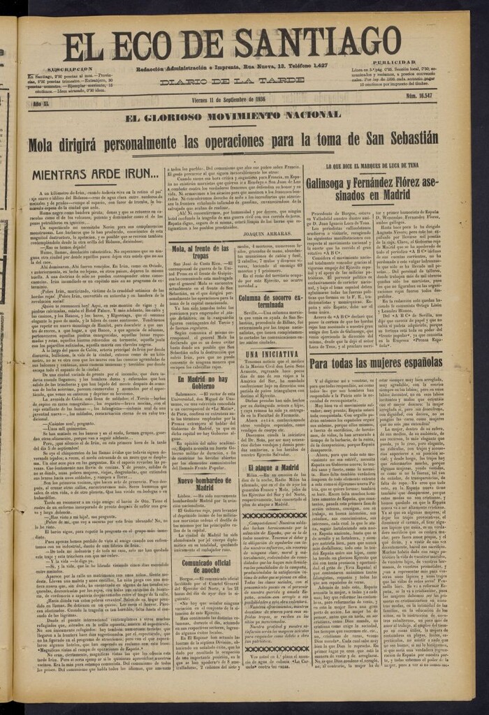 Miniatura de El Eco de Santiago : diario de la tarde del 11 de septiembre de 1936, nº 16547