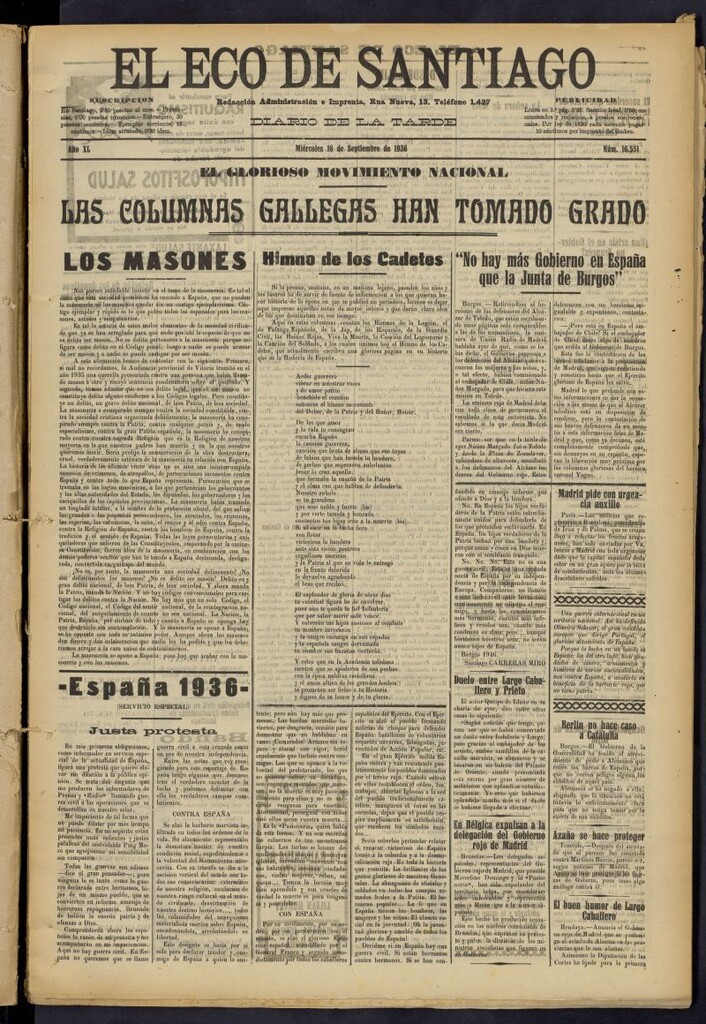Miniatura de El Eco de Santiago : diario de la tarde del 16 de septiembre de 1936, nº 16551