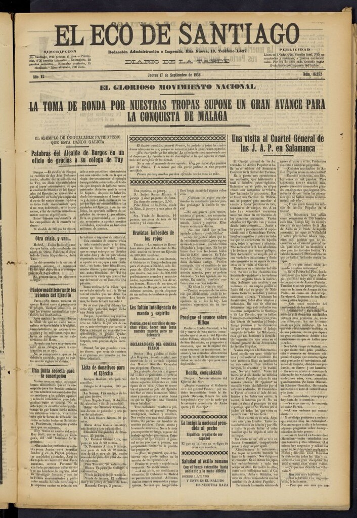 Miniatura de El Eco de Santiago : diario de la tarde del 17 de septiembre de 1936, nº 16552