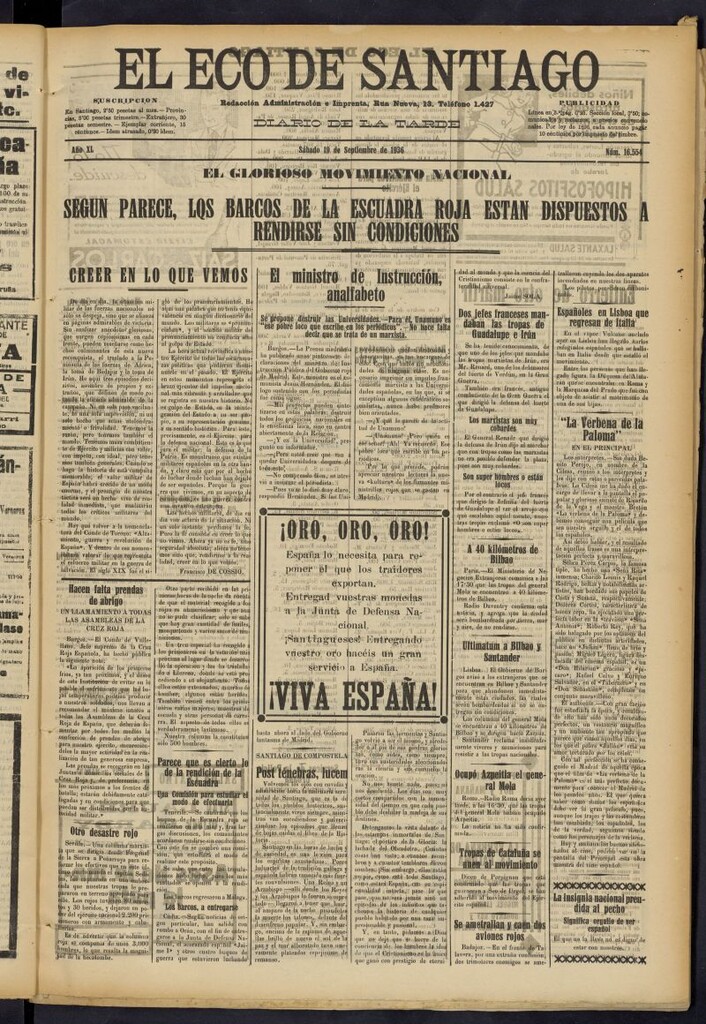 Miniatura de El Eco de Santiago : diario de la tarde del 19 de septiembre de 1936, nº 16554