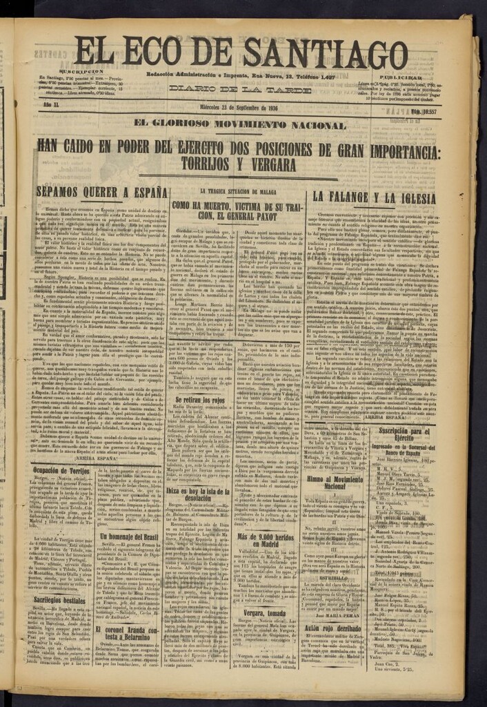 Miniatura de El Eco de Santiago : diario de la tarde del 23 de septiembre de 1936, nº 16557
