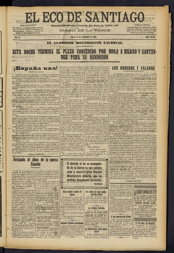 Miniatura de El Eco de Santiago : diario de la tarde del 24 de septiembre de 1936, nº 16558