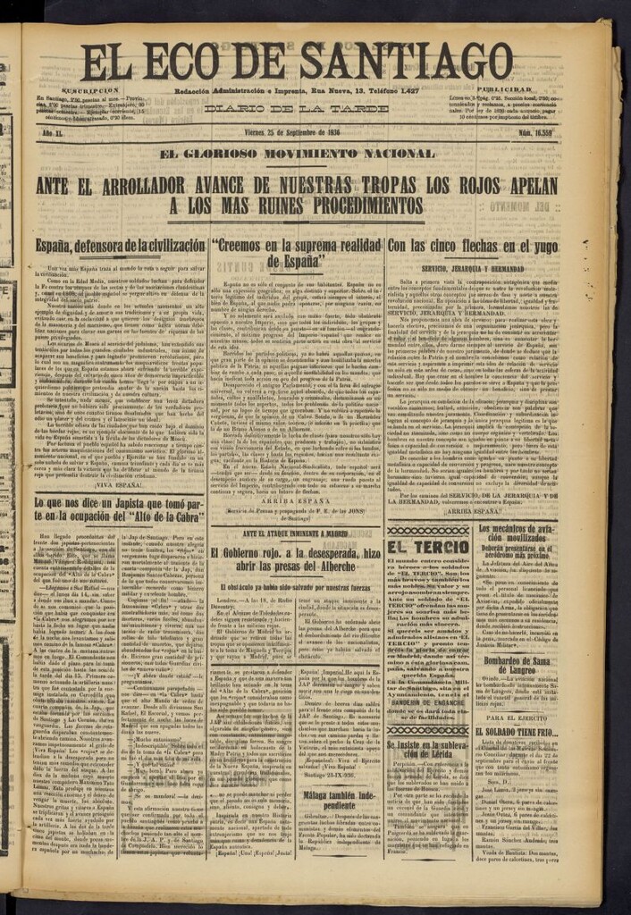 Miniatura de El Eco de Santiago : diario de la tarde del 25 de septiembre de 1936, nº 16559