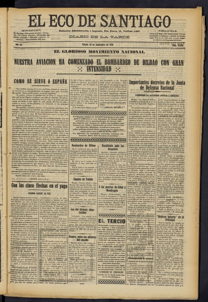 Miniatura de El Eco de Santiago : diario de la tarde del 26 de septiembre de 1936, nº 16560