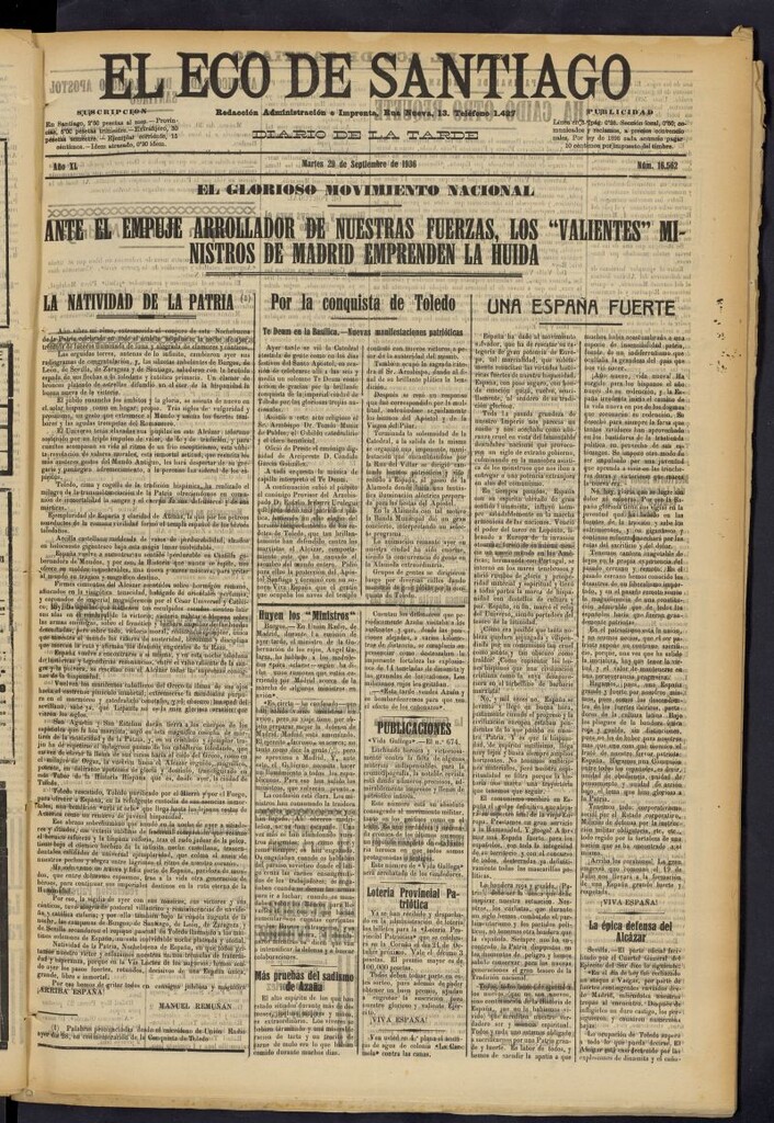 Miniatura de El Eco de Santiago : diario de la tarde del 29 de septiembre de 1936, nº 16562