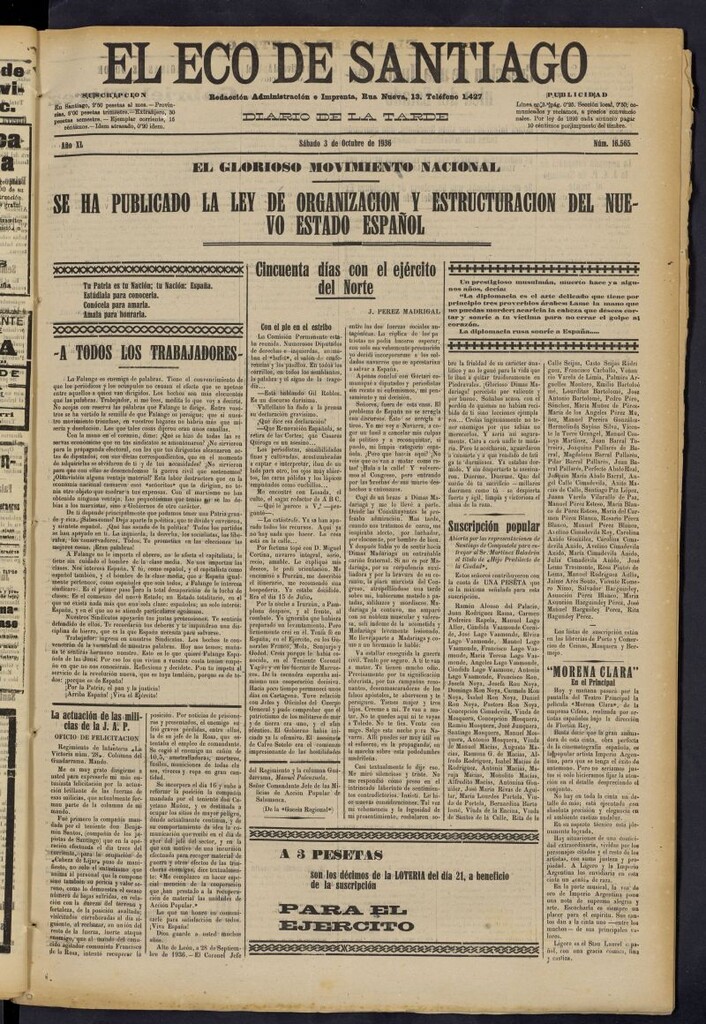 Miniatura de El Eco de Santiago : diario de la tarde del 3 de octubre de 1936, nº 16566