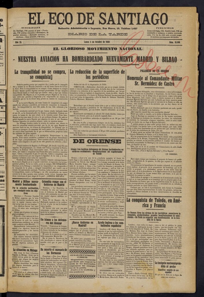 Miniatura de El Eco de Santiago : diario de la tarde del 5 de octubre de 1936, nº 16567