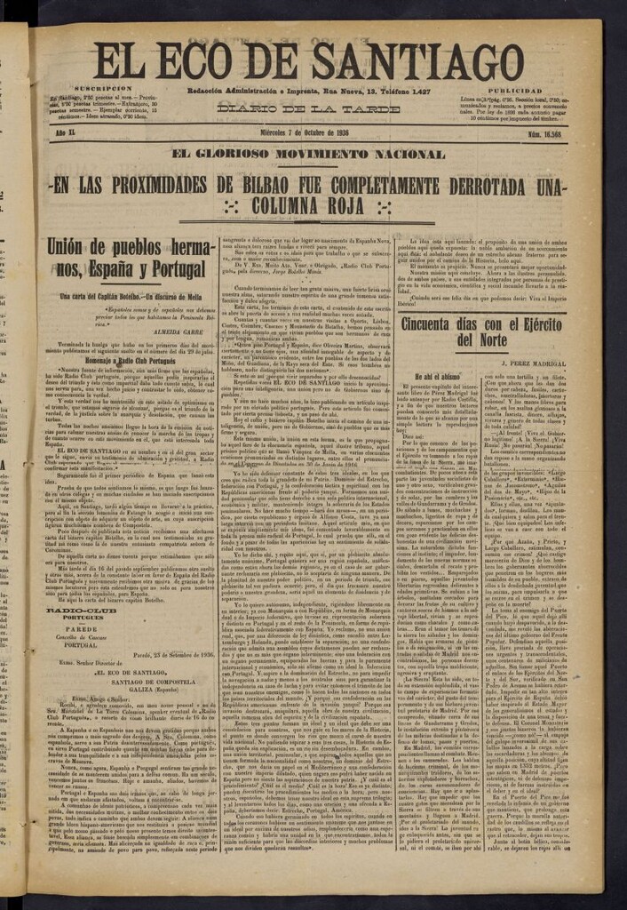 Miniatura de El Eco de Santiago : diario de la tarde del 7 de octubre de 1936, nº 16568