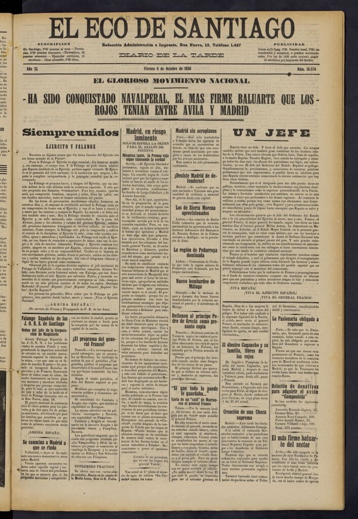 Miniatura de El Eco de Santiago : diario de la tarde del 9 de octubre de 1936, nº 16570