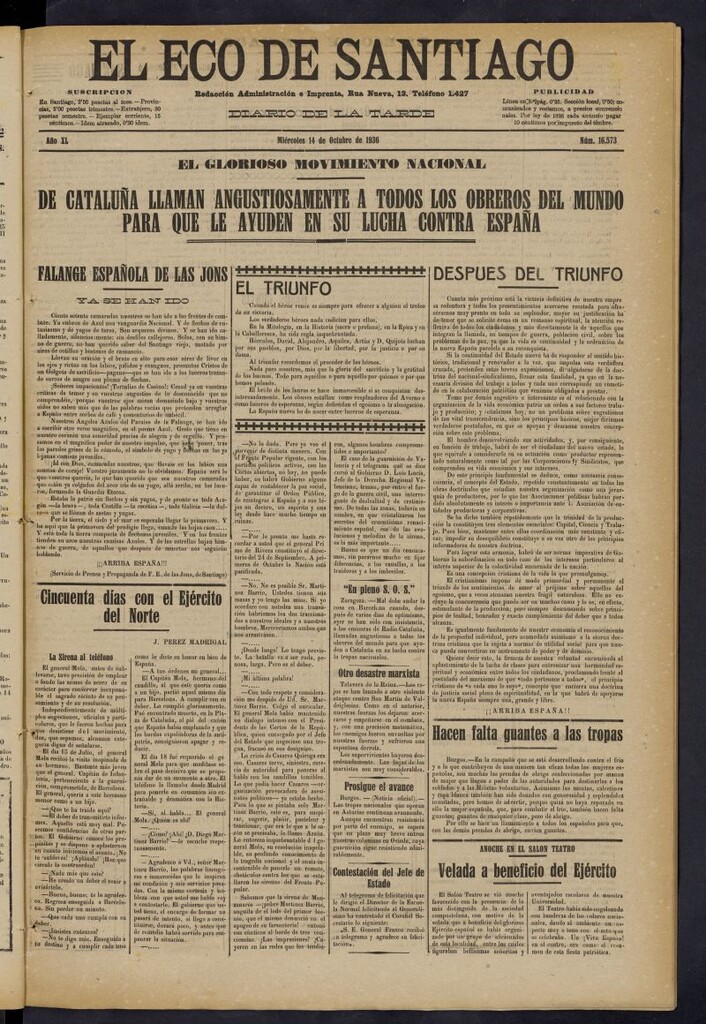 Miniatura de El Eco de Santiago : diario de la tarde del 14 de octubre de 1936, nº 16573