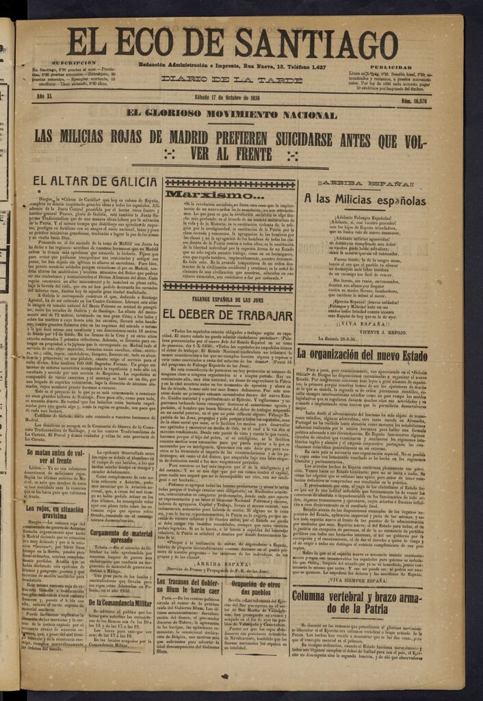 Miniatura de El Eco de Santiago : diario de la tarde del 17 de octubre de 1936, nº 16576