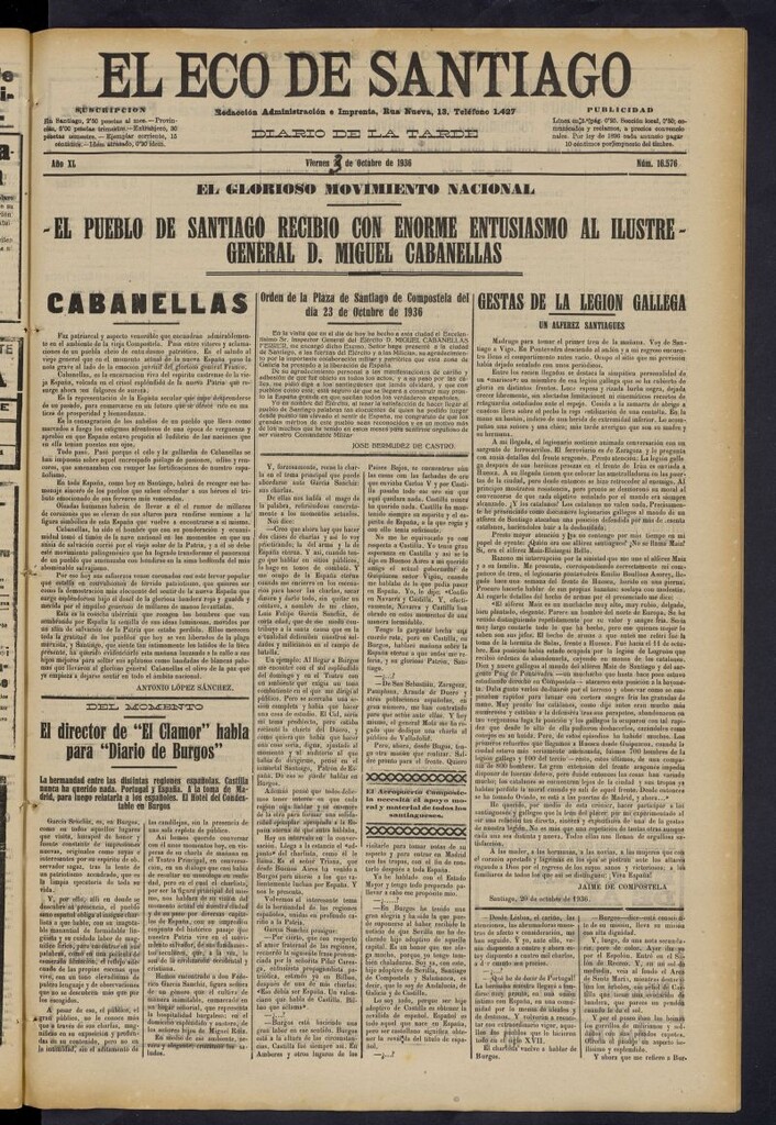 Miniatura de El Eco de Santiago : diario de la tarde del 23 de octubre de 1936, nº 16576 [sic]