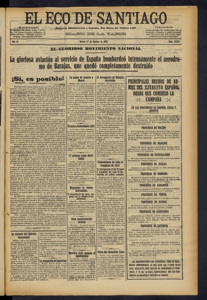 Miniatura de El Eco de Santiago : diario de la tarde del 27 de octubre de 1936, nº 16579