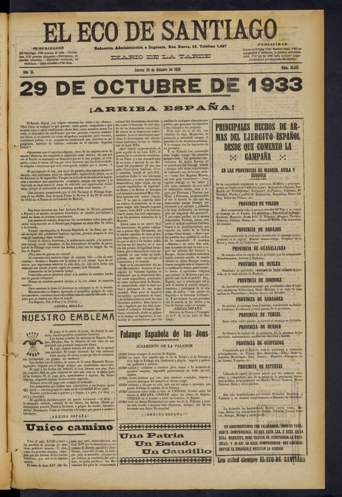 Miniatura de El Eco de Santiago : diario de la tarde del 29 de octubre de 1936, nº 16581