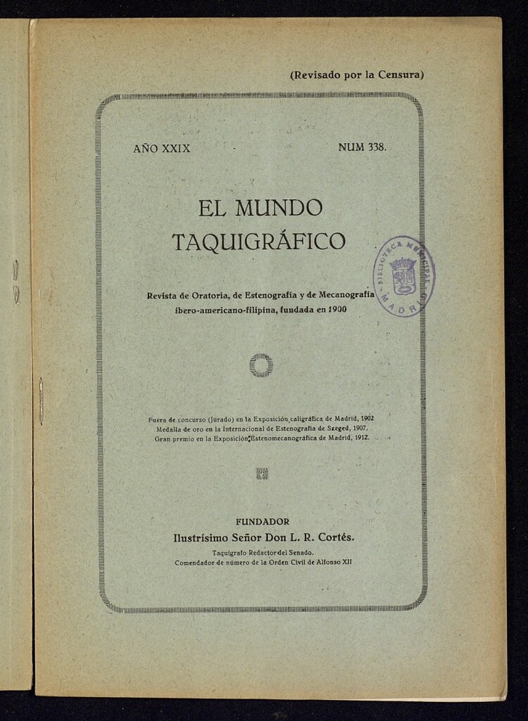 Miniatura de El Mundo Taquigráfico: revista mensual hispano-americana de oratoria y de estenografía. Mayo de 1928, nº 338