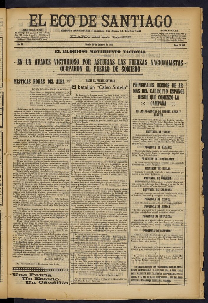 Miniatura de El Eco de Santiago : diario de la tarde del 31 de octubre de 1936, nº 16583