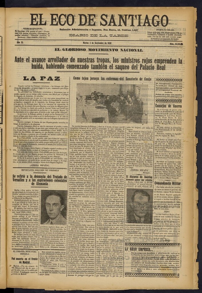 Miniatura de El Eco de Santiago : diario de la tarde del 3 de noviembre de 1936, nº 16585