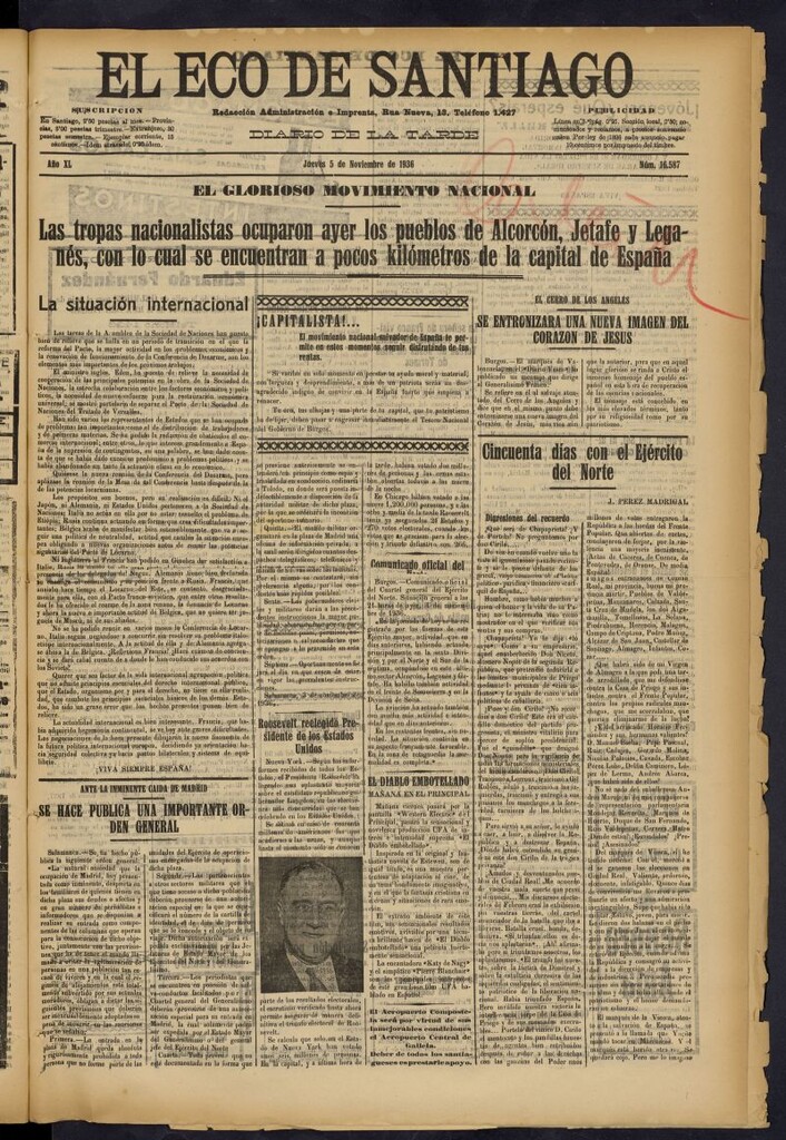Miniatura de El Eco de Santiago : diario de la tarde del 5 de noviembre de 1936, nº 16587