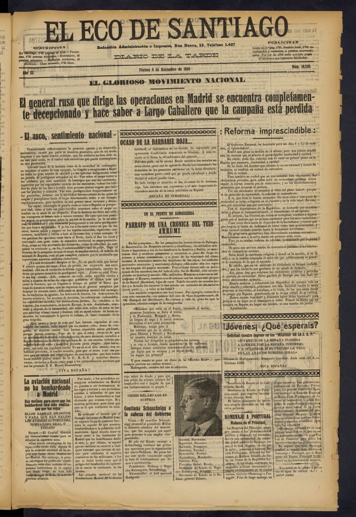Miniatura de El Eco de Santiago : diario de la tarde del 6 de noviembre de 1936, nº 16588