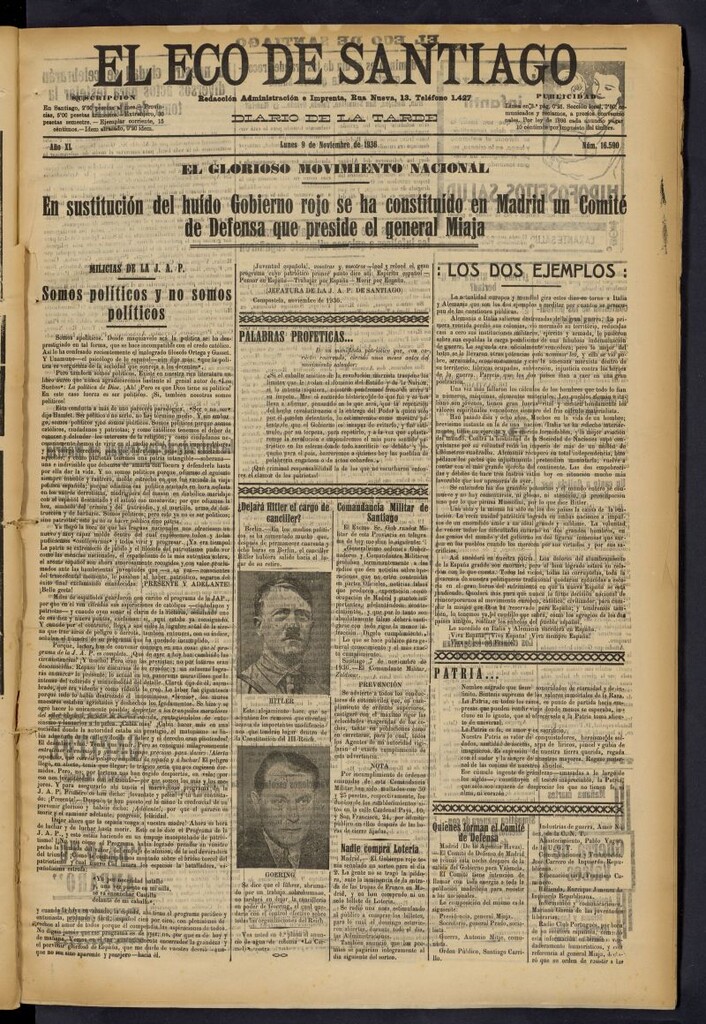 Miniatura de El Eco de Santiago : diario de la tarde del 9 de noviembre de 1936, nº 16590