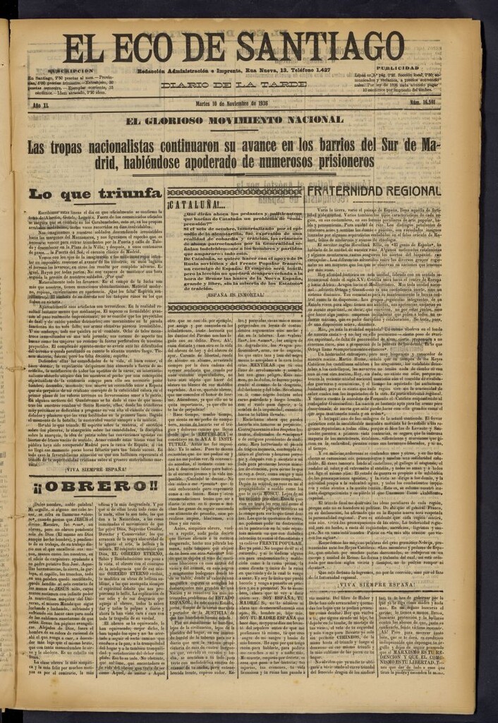 Miniatura de El Eco de Santiago : diario de la tarde del 10 de noviembre de 1936, nº 16591