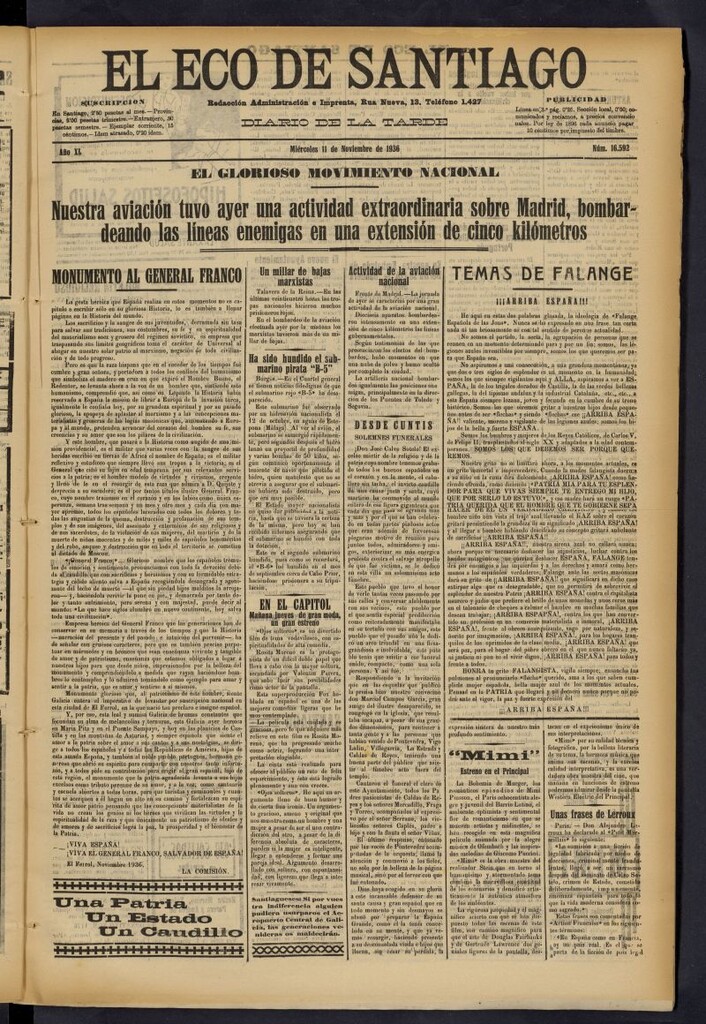 Miniatura de El Eco de Santiago : diario de la tarde del 11 de noviembre de 1936, nº 16592