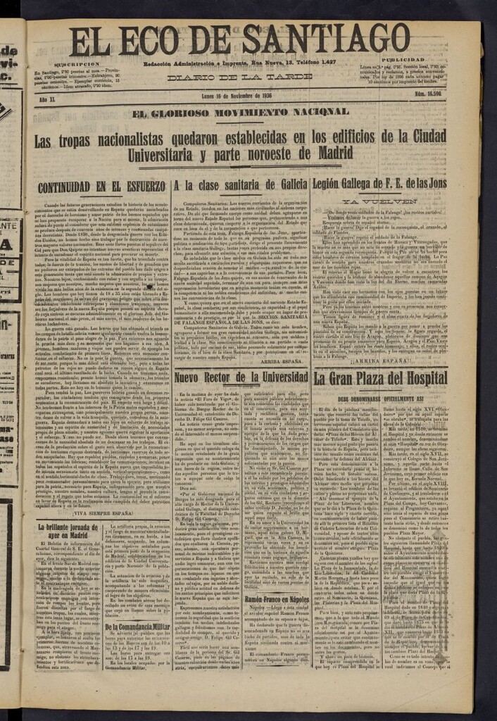 Miniatura de El Eco de Santiago : diario de la tarde del 16 de noviembre de 1936, nº 16596