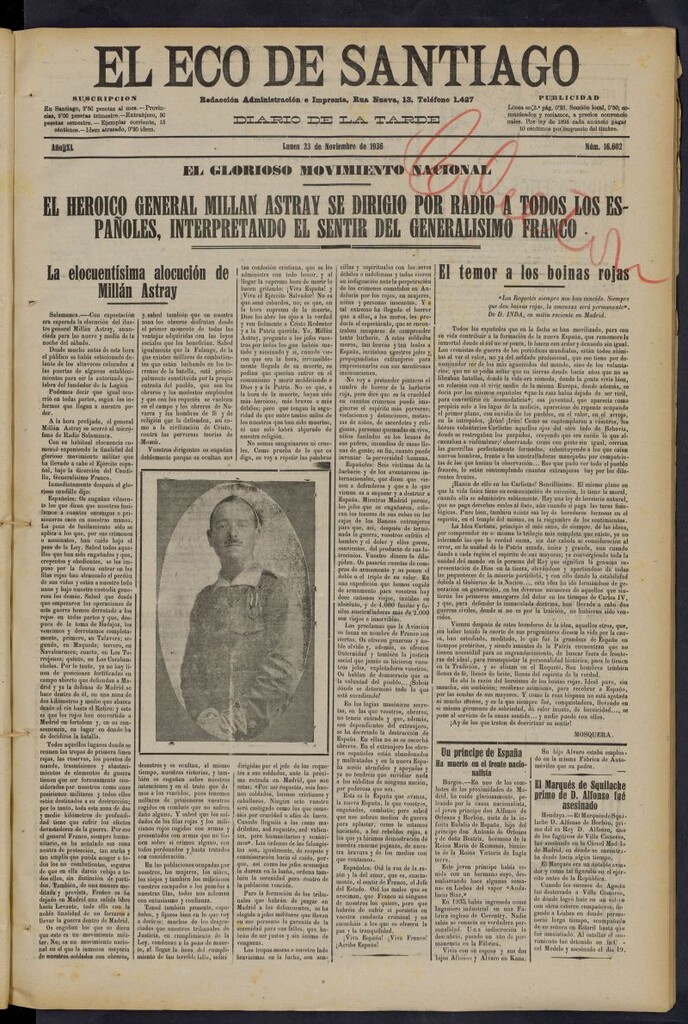 Miniatura de El Eco de Santiago : diario de la tarde del 23 de noviembre de 1936, nº 16602