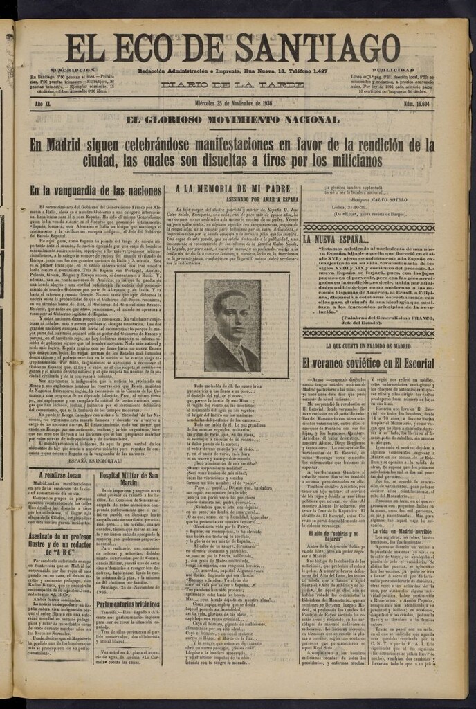 Miniatura de El Eco de Santiago : diario de la tarde del 25 de noviembre de 1936, nº 16604