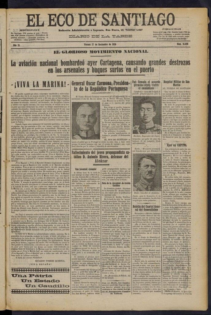 Miniatura de El Eco de Santiago : diario de la tarde del 27 de noviembre de 1936, nº 16606