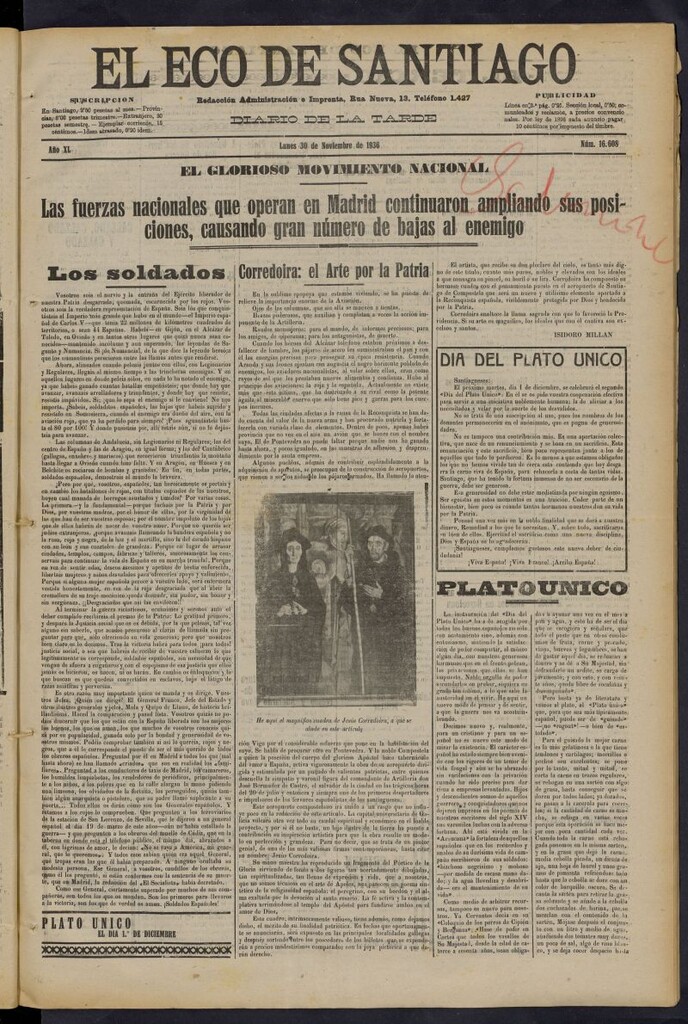 Miniatura de El Eco de Santiago : diario de la tarde del 30 de noviembre de 1936, nº 16608