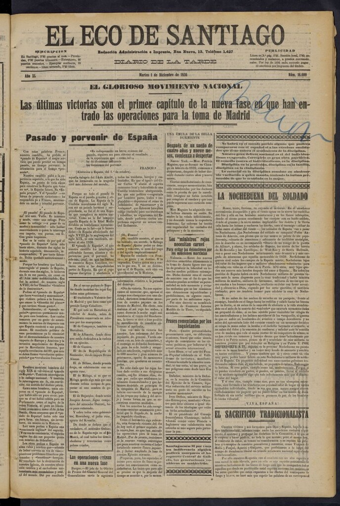 Miniatura de El Eco de Santiago : diario de la tarde del 1 de diciembre de 1936, nº 16609