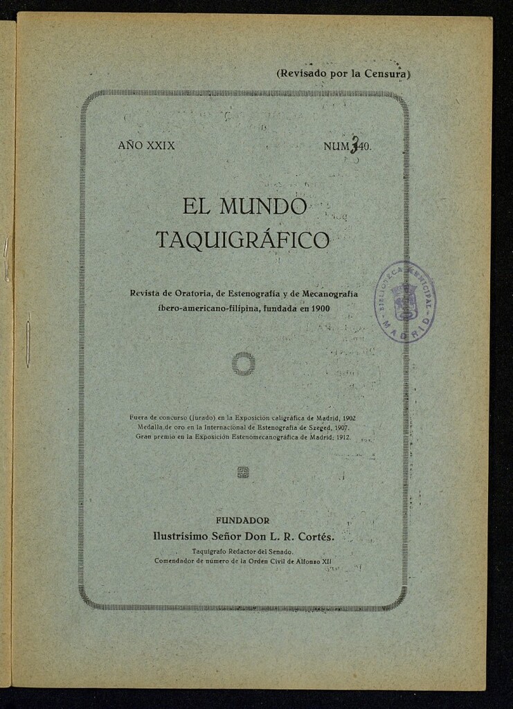 Miniatura de El Mundo Taquigráfico: revista mensual hispano-americana de oratoria y de estenografía. Julio de 1928, nº 340