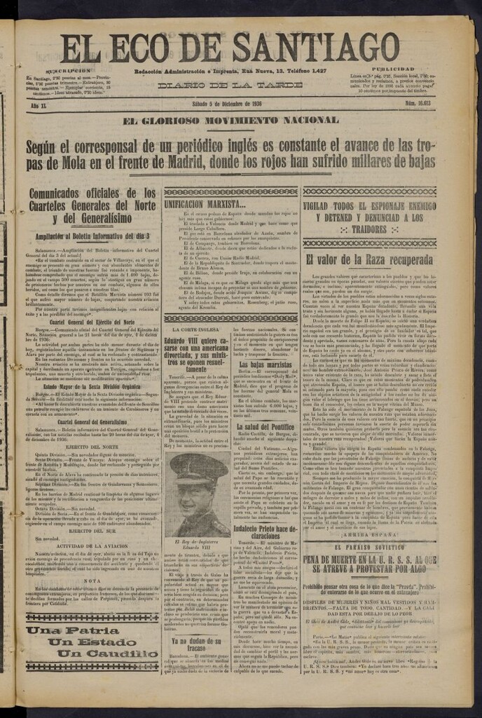 Miniatura de El Eco de Santiago : diario de la tarde del 5 de diciembre de 1936, nº 16613