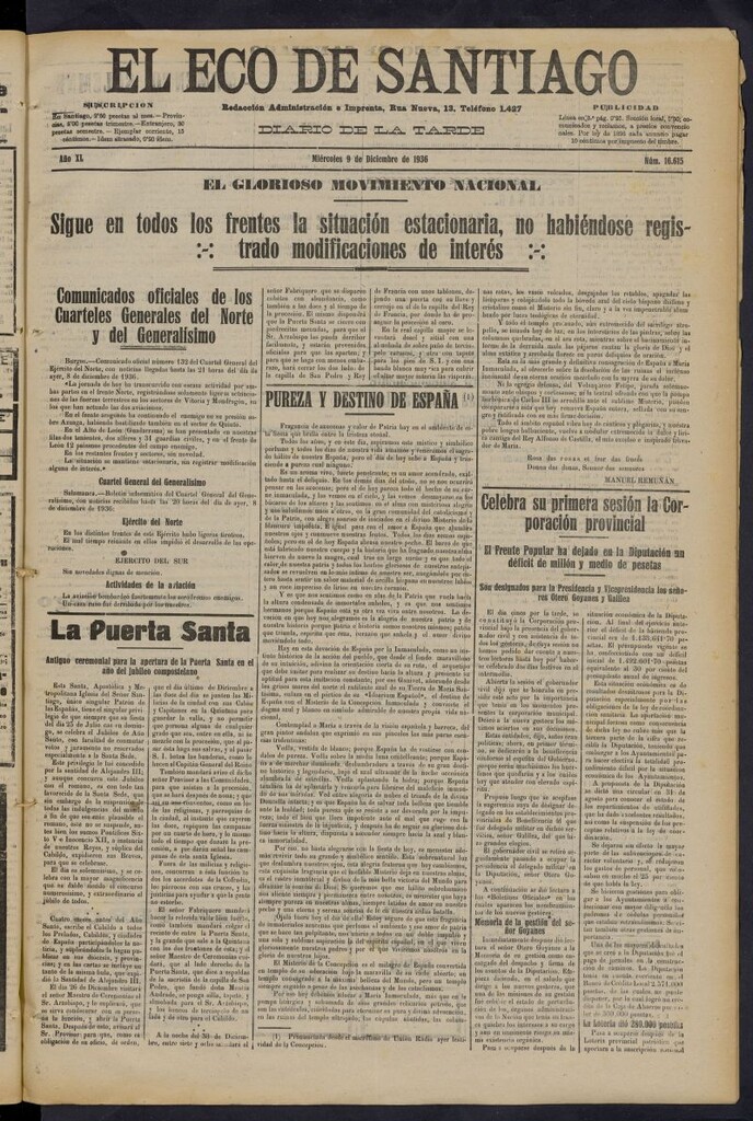 Miniatura de El Eco de Santiago : diario de la tarde del 9 de diciembre de 1936, nº 16615