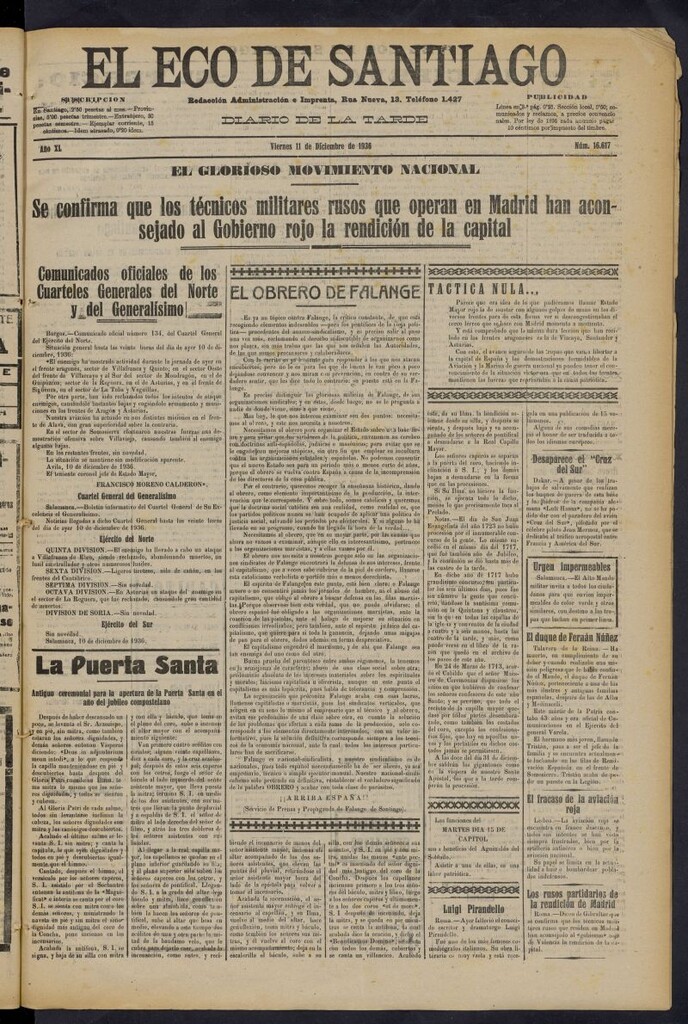 Miniatura de El Eco de Santiago : diario de la tarde del 11 de diciembre de 1936, nº 16617
