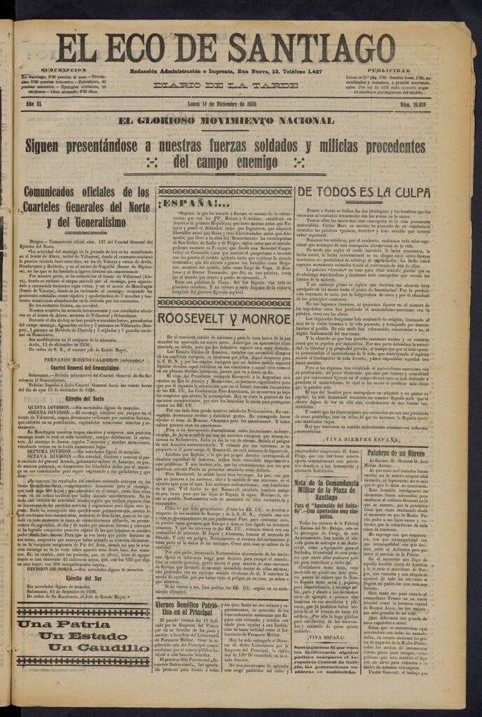 Miniatura de El Eco de Santiago : diario de la tarde del 14 de diciembre de 1936, nº 16619