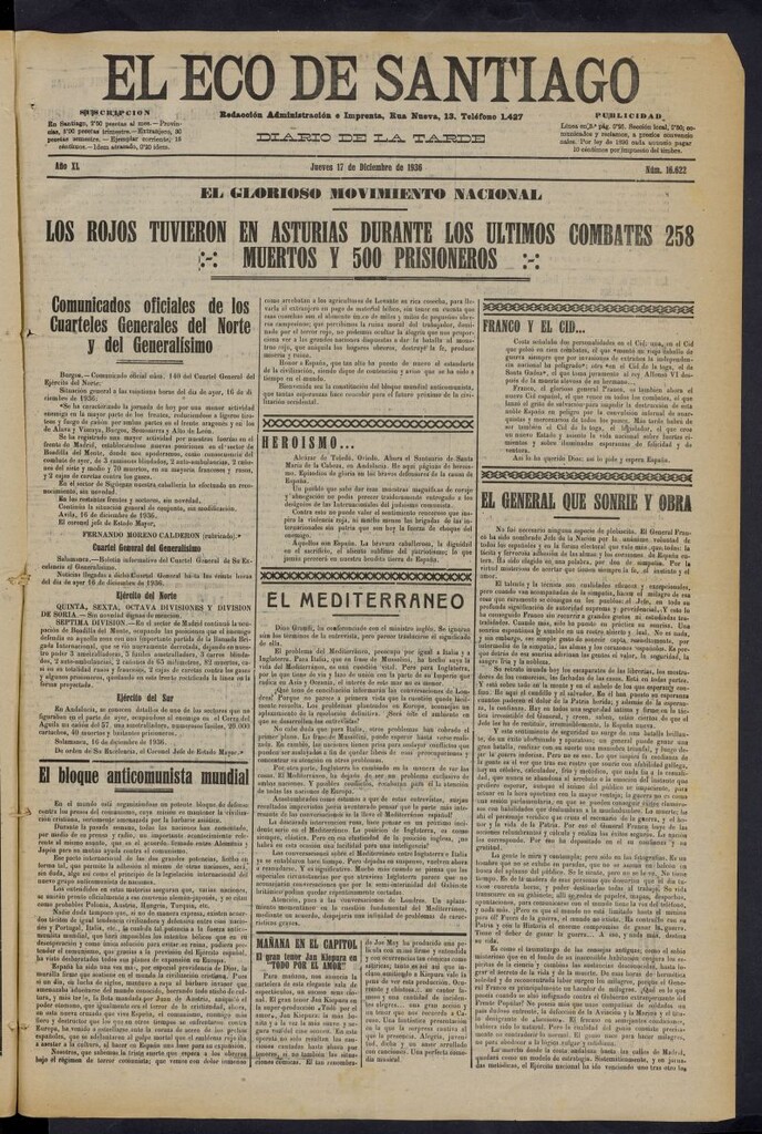 Miniatura de El Eco de Santiago : diario de la tarde del 17 de diciembre de 1936, nº 16622
