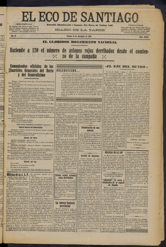 Miniatura de El Eco de Santiago : diario de la tarde del 18 de diciembre de 1936, nº 16623