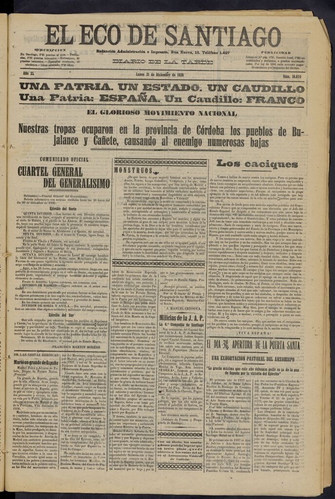 Miniatura de El Eco de Santiago : diario de la tarde del 21 de diciembre de 1936, nº 16624