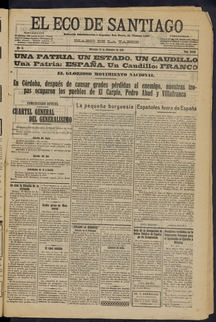 Miniatura de El Eco de Santiago : diario de la tarde del 23 de diciembre de 1936, nº 16626